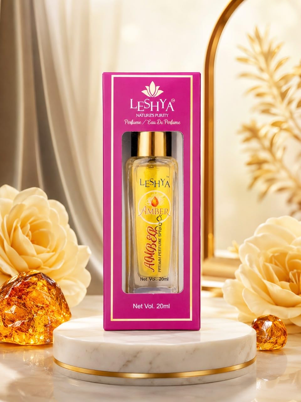 Leshya Amber Eau De Perfume Spray, 20ml | Amber Fragrance, Spray Bottle, Nature's Purity, Compact Size, Unisex Scent