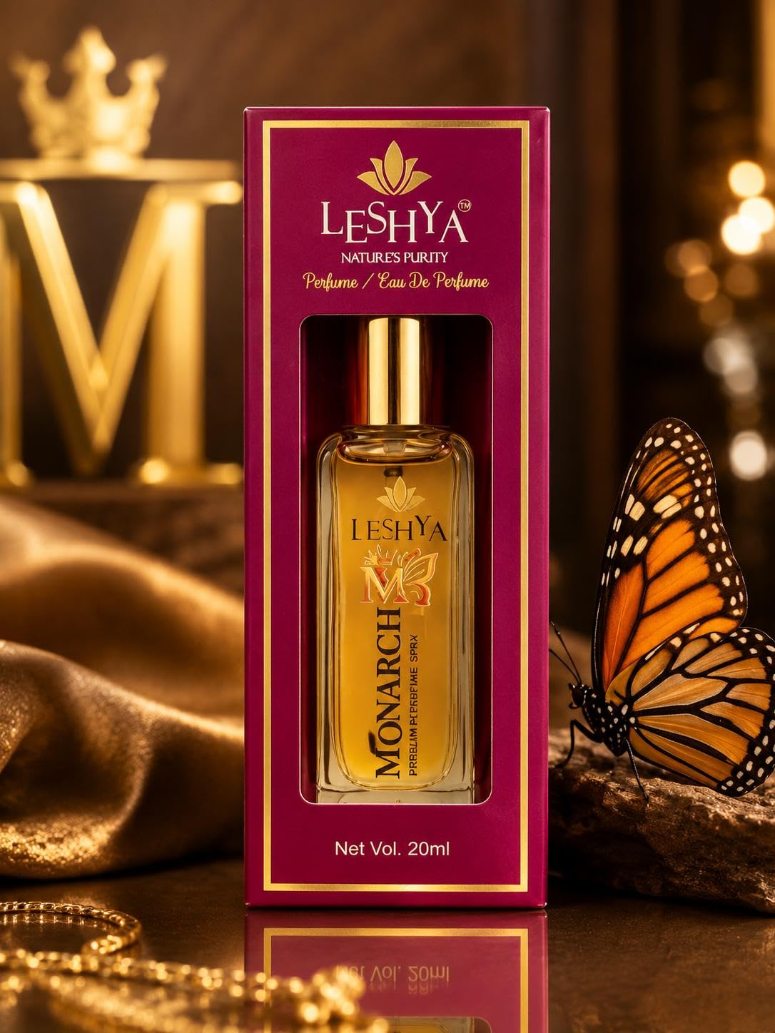 Leshya™ Monarch Eau De Perfume Spray, 20ml | Amber Fragrance, Spray Bottle, Nature's Purity, Compact Size, Unisex Scent