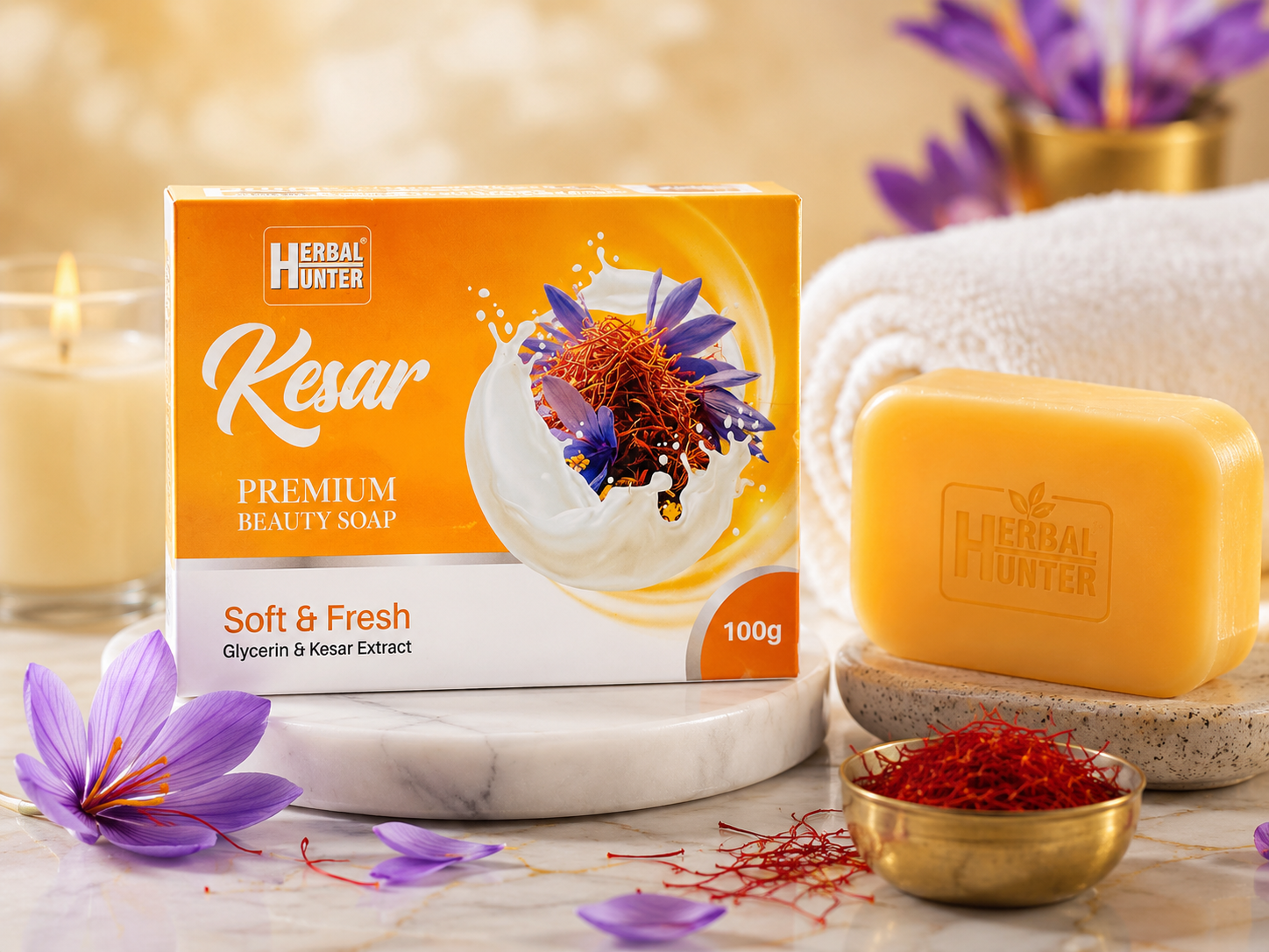 Herbal Hunter Kesar Beauty Soap with Glycerin Extract, 100gm